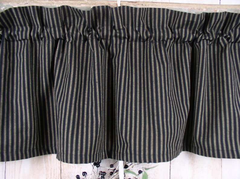 Black Ticking Valances and Curtains Black and Tan Homespun Farmhouse Curtains Cabin Primitive Country Curtains Black Ticking Farmhouse