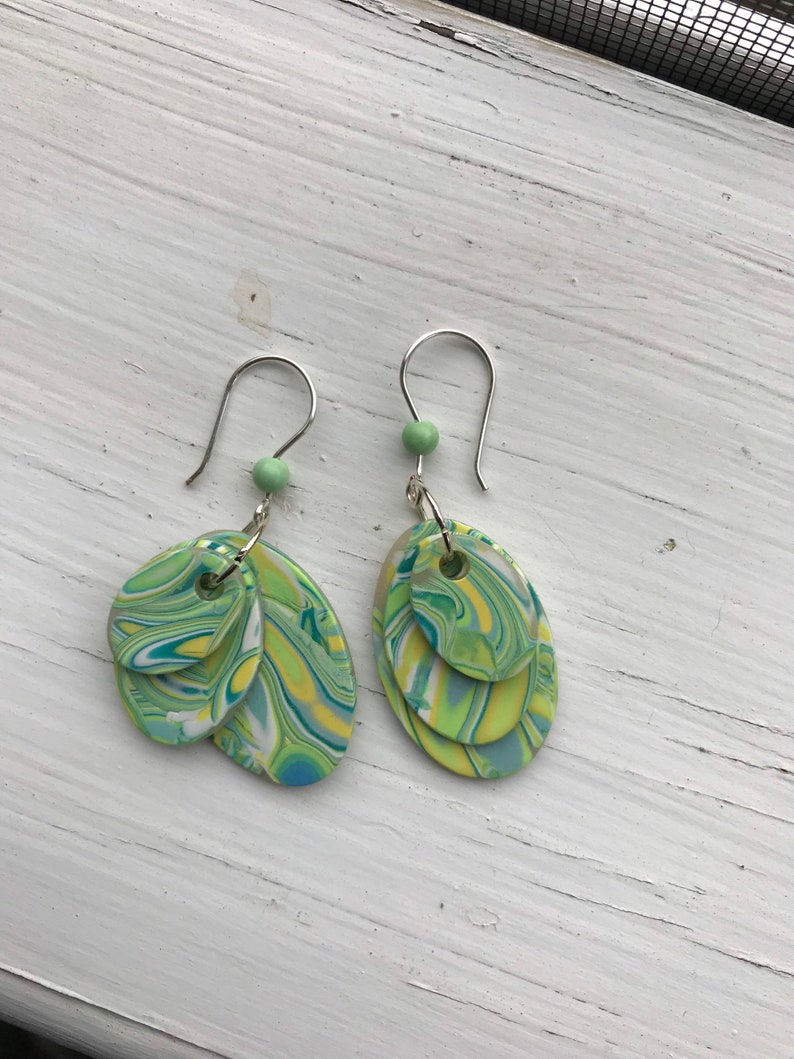 Lemon Lime Swirls Dangle Earrings