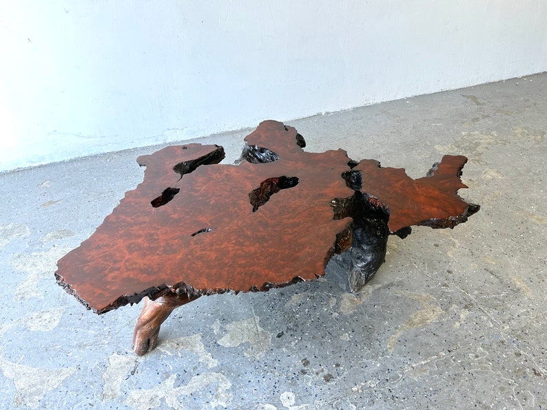 1950's Live Edge Burl RedWood Wood Coffee Table image 10