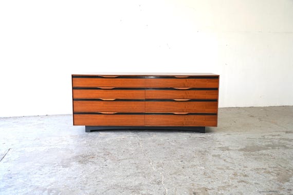 John Kapel Mid Century Modern Walnut Double Dresser Glenn of California