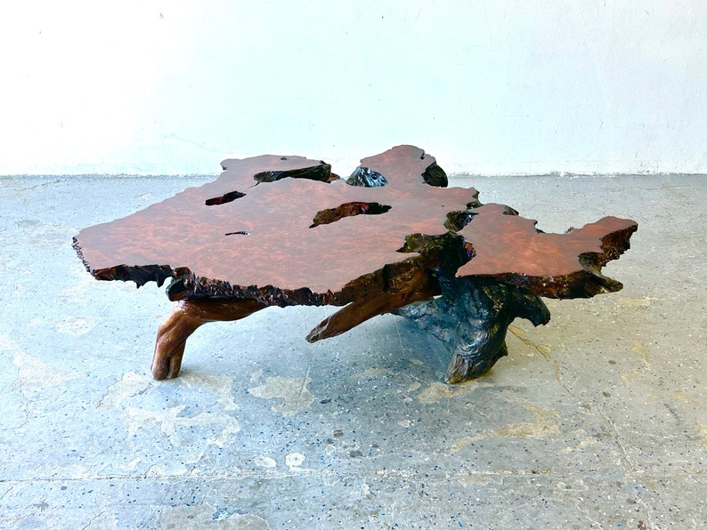 1950's Live Edge Burl RedWood Wood Coffee Table image 6