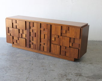 Lane Staccato Brutalist Mid Century Walnut Lowboy Dresser