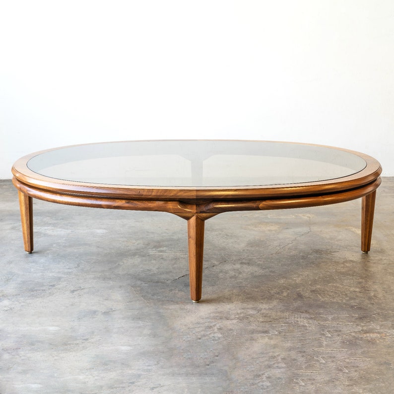 Mid-Century Modern Monteverdi Young Smoked Glass Walnut Coffee Table image 7