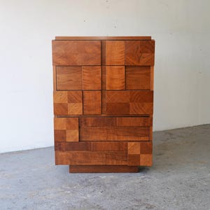 Mid Century Lane Staccato Brutalist Wood Highboy Dresser