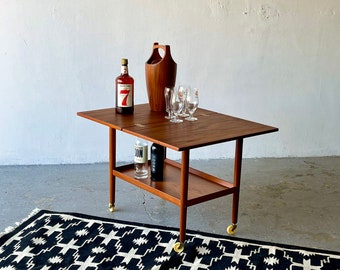 Danish Modern Grete Jalk Teak Serving Cart, Bar Trolley, Expandable Top