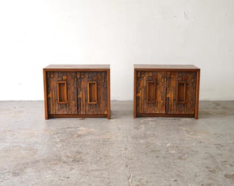 Lane “Pueblo” Mid-Century Modern  Paul Evans Style  Brutalist Nightstands