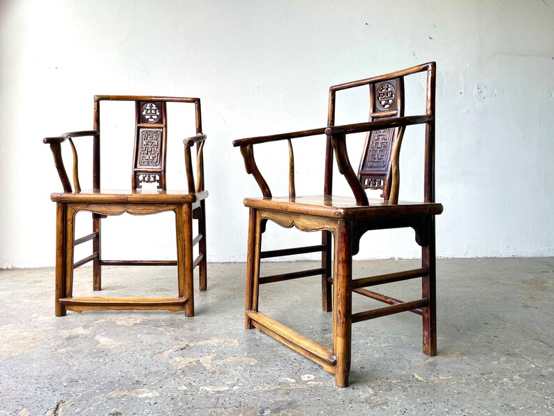 Gorgeous pair of 19th 1800's Century Chinese Hardwood Arm Chairs image 1