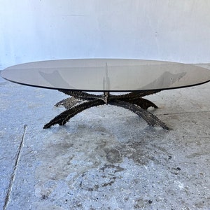 Smoked Glass Black & Bronze 1970's Brutalist Sculpture Torch Cut Coffee Table Attributed to Daniel Gluck image 8