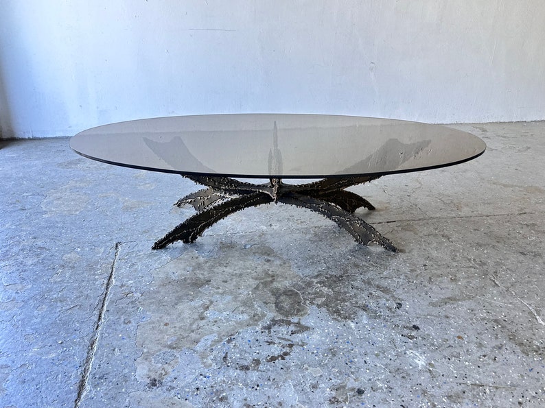 Smoked Glass Black & Bronze 1970's Brutalist Sculpture Torch Cut Coffee Table Attributed to Daniel Gluck image 8