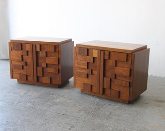 Pair Mid-Century Modern Paul Evans Style Lane Staccato Brutalist Nightstands