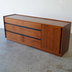 Merton Gershun for Dillingham Mid-Century Modern Esprit Walnut Dresser with cabinet