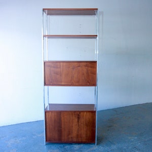 Mid-Century Modern Founders Chrome & Walnut Etagere Bar Wall Unit Shelving image 4