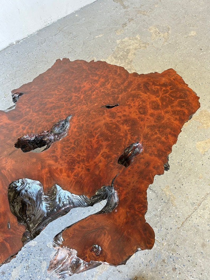 1950's Live Edge Burl RedWood Wood Coffee Table image 4