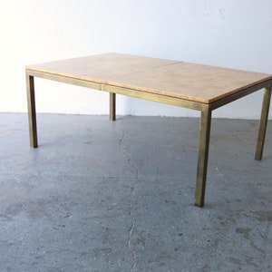 Tomlinson Postmodern / Mid Century Olive Burl Wood & Brass Dining Table image 3