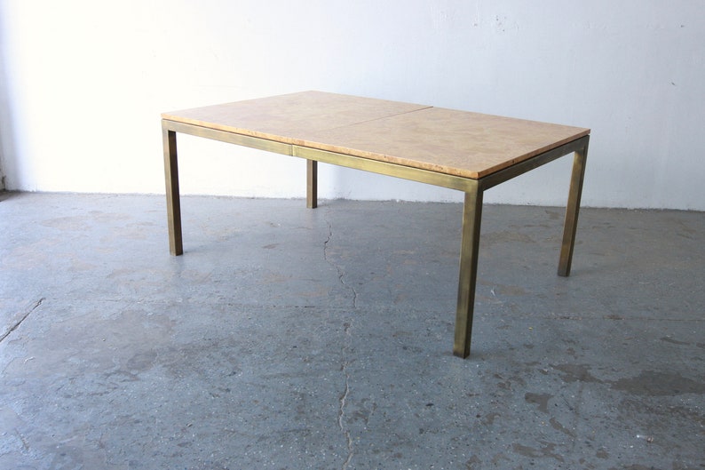 Tomlinson Postmodern / Mid Century Olive Burl Wood & Brass Dining Table image 3