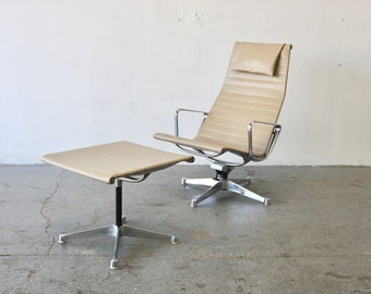 Mid Century 1960s Herman Miller Eames Aluminum Group Lounge Chair and Ottoman