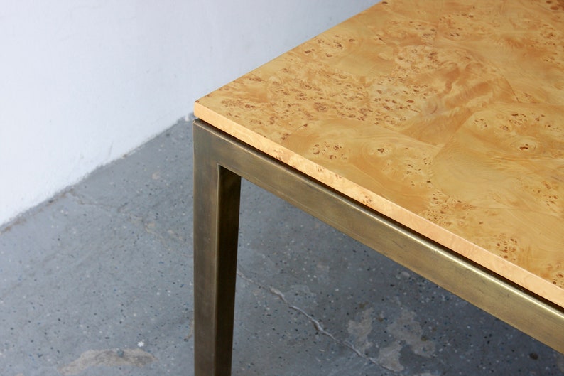 Tomlinson Postmodern / Mid Century Olive Burl Wood & Brass Dining Table image 4