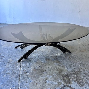 Smoked Glass Black & Bronze 1970's Brutalist Sculpture Torch Cut Coffee Table Attributed to Daniel Gluck image 1