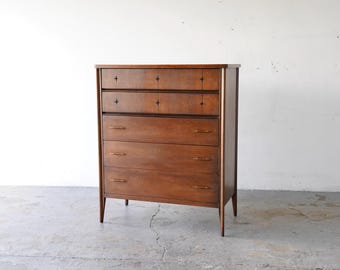 Broyhill Saga Mid-Century Walnut Highboy Dresser