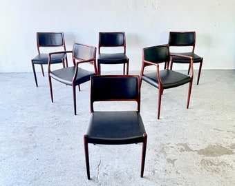 6 Danish Modern J.L Møller Model 80 & 65 Rosewood Dining Chairs