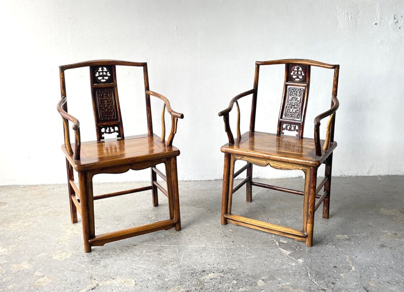 Gorgeous pair of 19th 1800's Century Chinese Hardwood Arm Chairs image 2