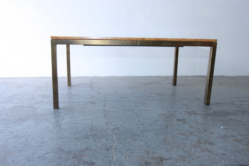 Tomlinson Postmodern / Mid Century Olive Burl Wood & Brass Dining Table image 8