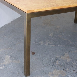Tomlinson Postmodern / Mid Century Olive Burl Wood & Brass Dining Table image 9