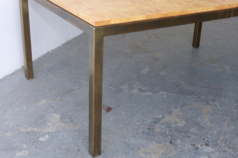 Tomlinson Postmodern / Mid Century Olive Burl Wood & Brass Dining Table image 9