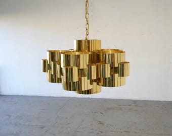 Mid-Century Post / Modern Brass Cloud Large Chandelier by C. Jere, Signed