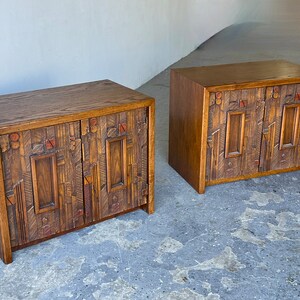 Pair of Mid-Century Modern Paul Evans Style Lane Pueblo Brutalist Nightstands image 3