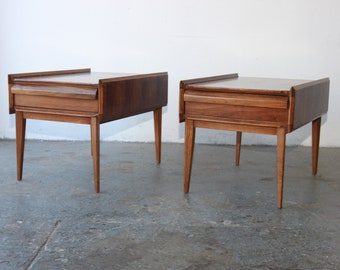Mid Century Modern Walnut End Tables First Edition Collection by Lane