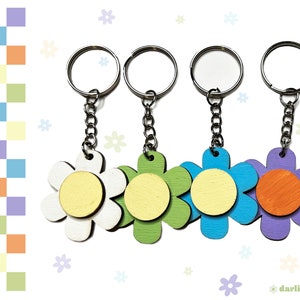 Daisy Keychain Unsealed Hand Painted Wooden Keychain Retro Floral Keychain Cute Flower Key Ring Accessory