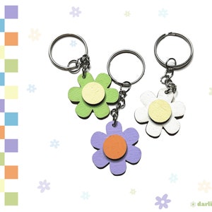 Mini Daisy Keychain Unsealed Hand Painted Wooden Keychain Mini Retro Floral Keychain Cute Small Flower Key Ring Accessory