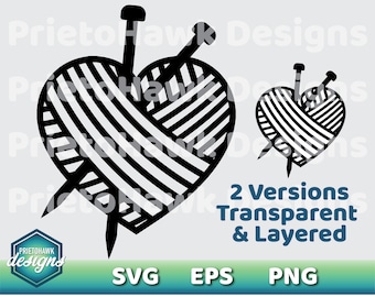 Knitting Needles Yarn Heart SVG / Vector / Cutting File / Cricut / Silhouette / Graphic / Clip Art