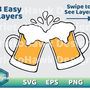 Beer Cheers / Beer Clink / Beer Stein SVG / Beer Mug SVG / Vector / Cutting File / Cricut / Silhouette / Graphic / Clip Art