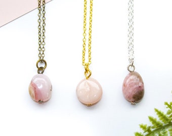 Gold Opal Necklace, October Birthstone Necklace Opal, Natural Opal Birthstone Necklace, Genuine Opal Jewelry, Pink Opal Birthday Gift, Real