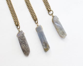 Rectangle Stone Necklace, Labradorite Necklace, Gemstone Necklace, Natural Stone Necklace, Gemstone Jewelry, Long Necklace, Layering Jewelry