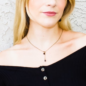 Dainty Lariat Necklace, Delicate Y Necklace, 14k Gold Lariat for Women, Minimalist Necklace for Layering, Black Tourmaline Dainty Necklace