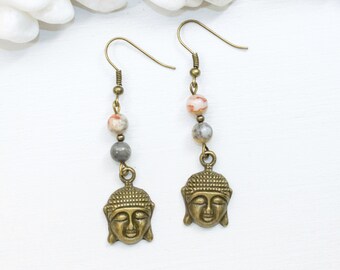 Buddha Earrings, Gemstone Earrings, Yoga Jewelry, Meaningful Jewelry, Yoga Earrings, Lightweight Gemstone Earrings, Buddha Jewelry