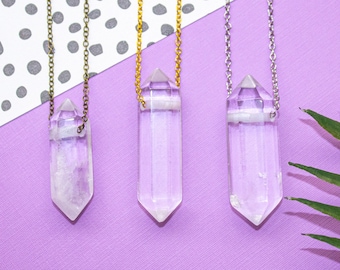 Crystal Quartz Point Necklace, Manifestation Necklace, Quartz Jewelry, Double Point Crystal Necklace, Crystal Healing Necklace, Minimalist