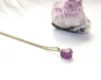 Raw Crystal Necklace, Raw Amethyst Necklace, Raw Crystal Jewelry, Amethyst Jewelry, Minimalist Jewelry, February Birthstone Necklace