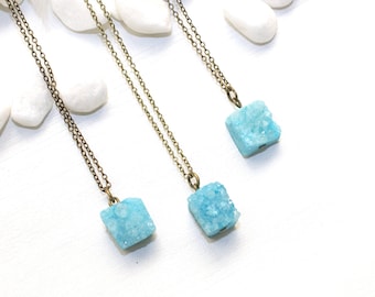 Blue Druzy Necklace, Aqua Druzy Necklace, Turquoise Druzy Necklace, Druzy Jewelry, Blue Drusy Necklace, Blue Geode Necklace, Geode Jewelry