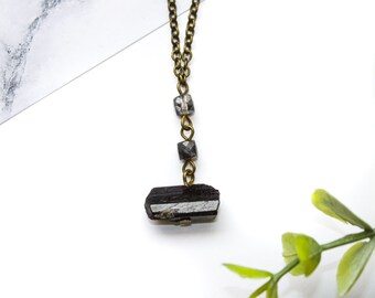 Raw Black Tourmaline Necklace for Protection, Raw Crystal Necklace, Empath Protection Necklace, Black Crystal Necklace, Protection Jewelry