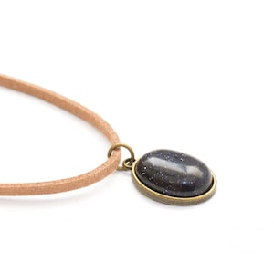 Gemstone Suede Choker, New Tan Suede Choker, Simple Gemstone Choker, Blue Sparkly Stone Choker, Crystal Choker, Unique Handmade Gift