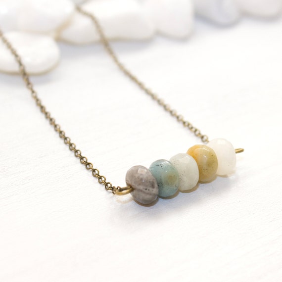 Gemtone Bar Necklace, Bead Bar Necklace, Amazonite Necklace, Gemstone Necklace, Simple Stone Necklace, Layering Necklace, Stone Bar