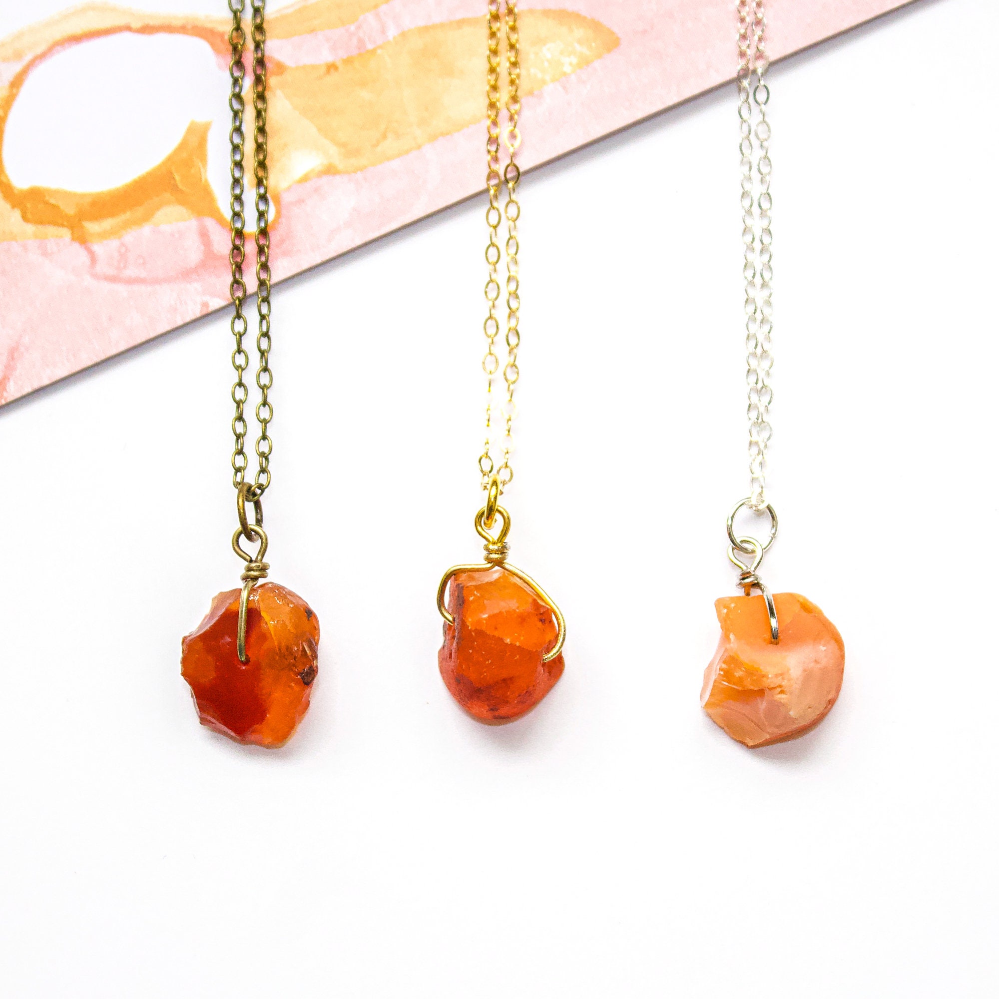 Raw Carnelian Necklace, Raw Crystal Necklace, Dainty Necklace Gold, C…