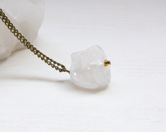 Raw Crystal Necklace, Crystal Quartz Nugget Necklace, Crystal Nugget Necklace, Quartz Nugget Necklace, Crystal Quartz Necklace, Raw Quartz