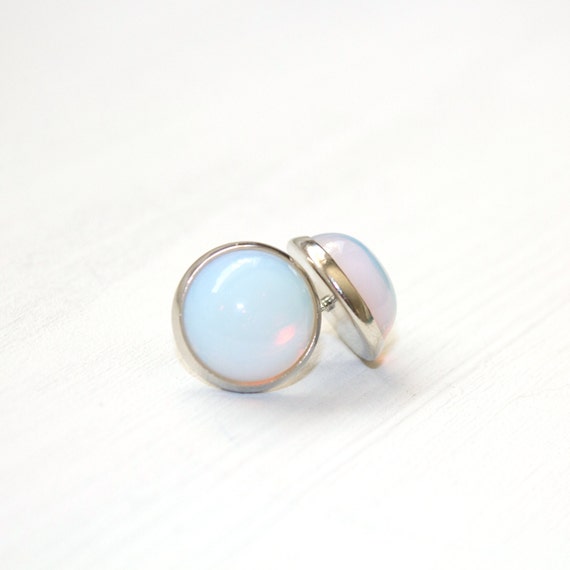 Round Opalite Earrings, Opal Birthstone Jewelry, Silver Opalite Post Earrings, Nickel Free Earring Posts, October Gemstone, Gemstone Jewelry