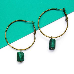 Malachite Hoop Earrings, Malachite Hoops, Malachite Earrings, Crystal Earrings, Malachite Crystal Healing Jewelry, Jewelry for Abundance