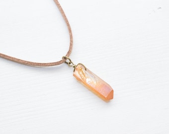 Peach Crystal Choker, Peach Aura Quartz Choker, Peach Aura Crystal Choker, Boho Choker, Raw Crystal Necklace, Quartz Choker, Tan Choker